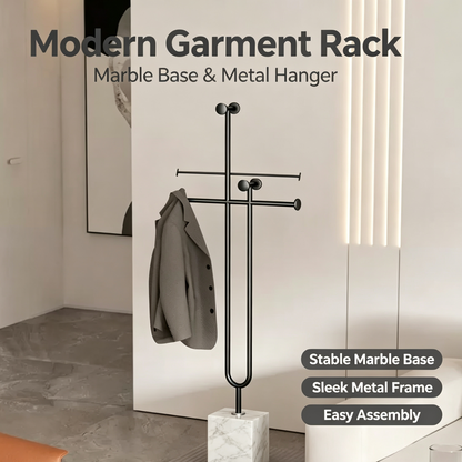 Modern Freestanding Garment Rack, Metal Clothing Hanger Stand with Solid Marble Base for Bedroom Entryway
