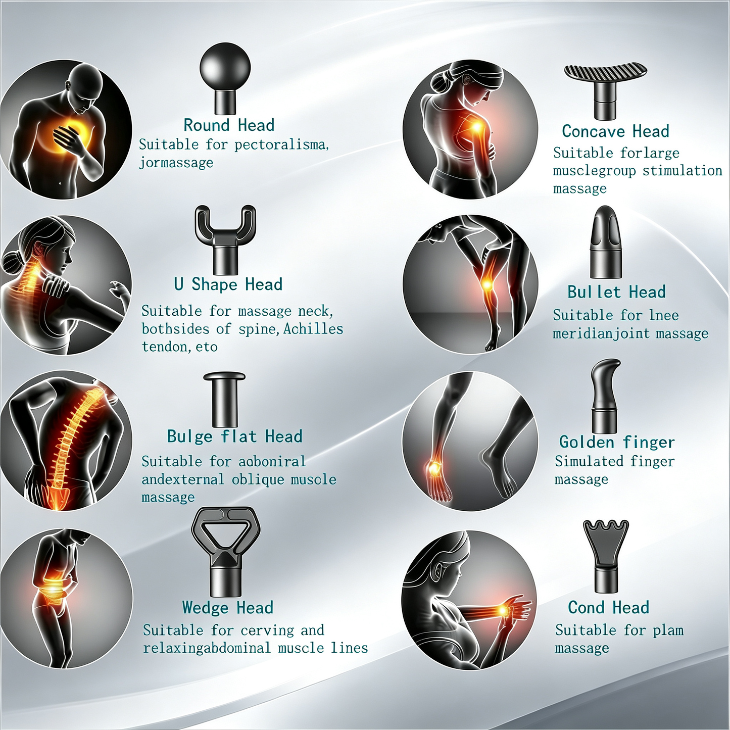 Deep Tissue Massage Gun for Athletes - Quiet Percussion Massager, 10 Heads, Black