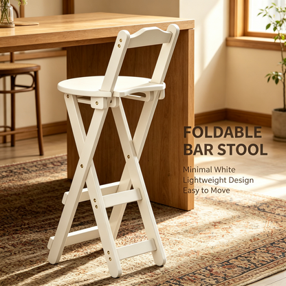 Foldable Wooden Bar Stool with Backrest, Counter Height Folding High Chair for Home Kitchen