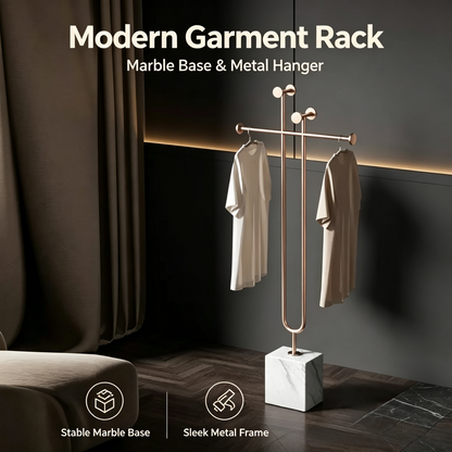 Modern Freestanding Garment Rack, Metal Clothing Hanger Stand with Solid Marble Base for Bedroom Entryway