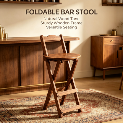 Foldable Wooden Bar Stool with Backrest, Counter Height Folding High Chair for Home Kitchen