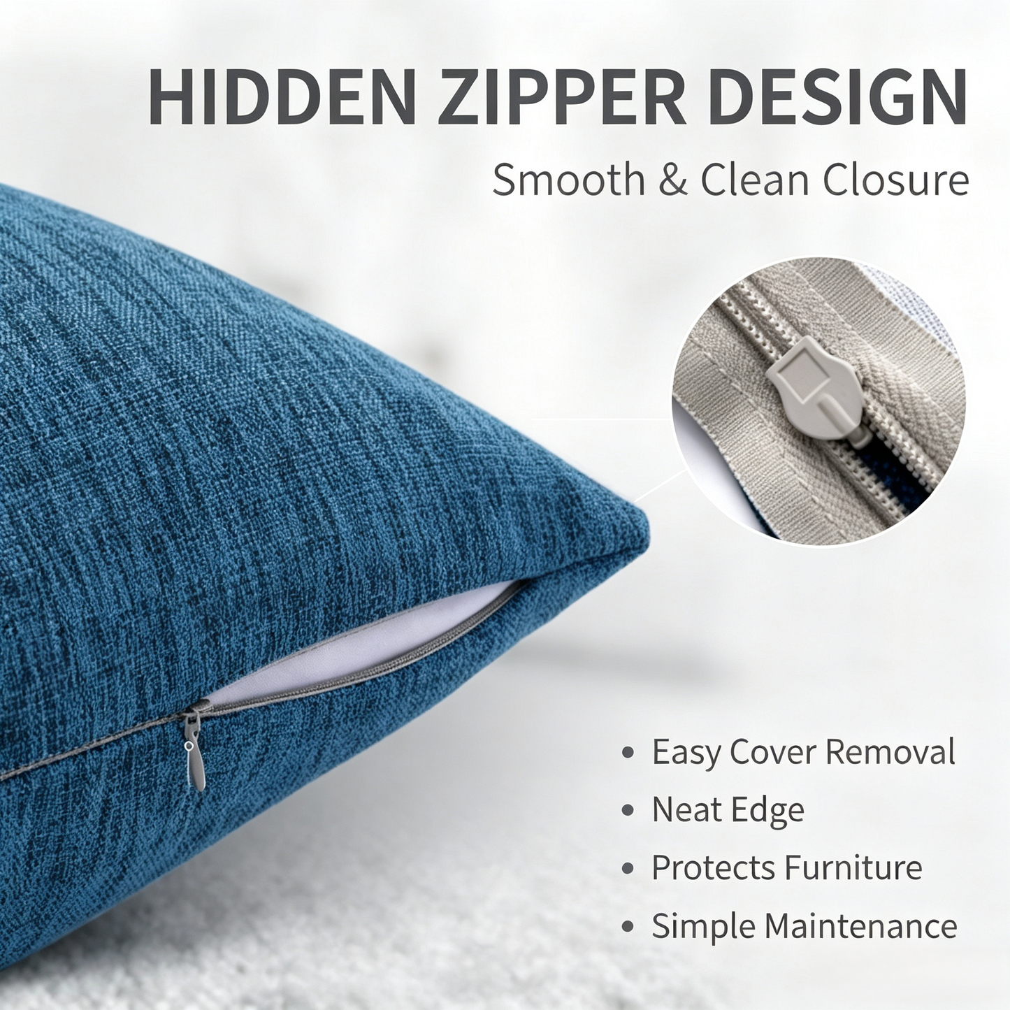 Linen‑Textured Throw Pillow, Soft PP Cotton Filled Decorative Cushion with Hidden Zipper for Sofa Couch Home Decor