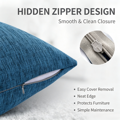Linen‑Textured Throw Pillow, Soft PP Cotton Filled Decorative Cushion with Hidden Zipper for Sofa Couch Home Decor