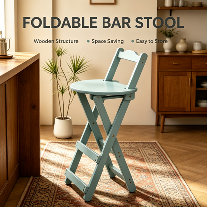 Foldable Wooden Bar Stool with Backrest, Counter Height Folding High Chair for Home Kitchen