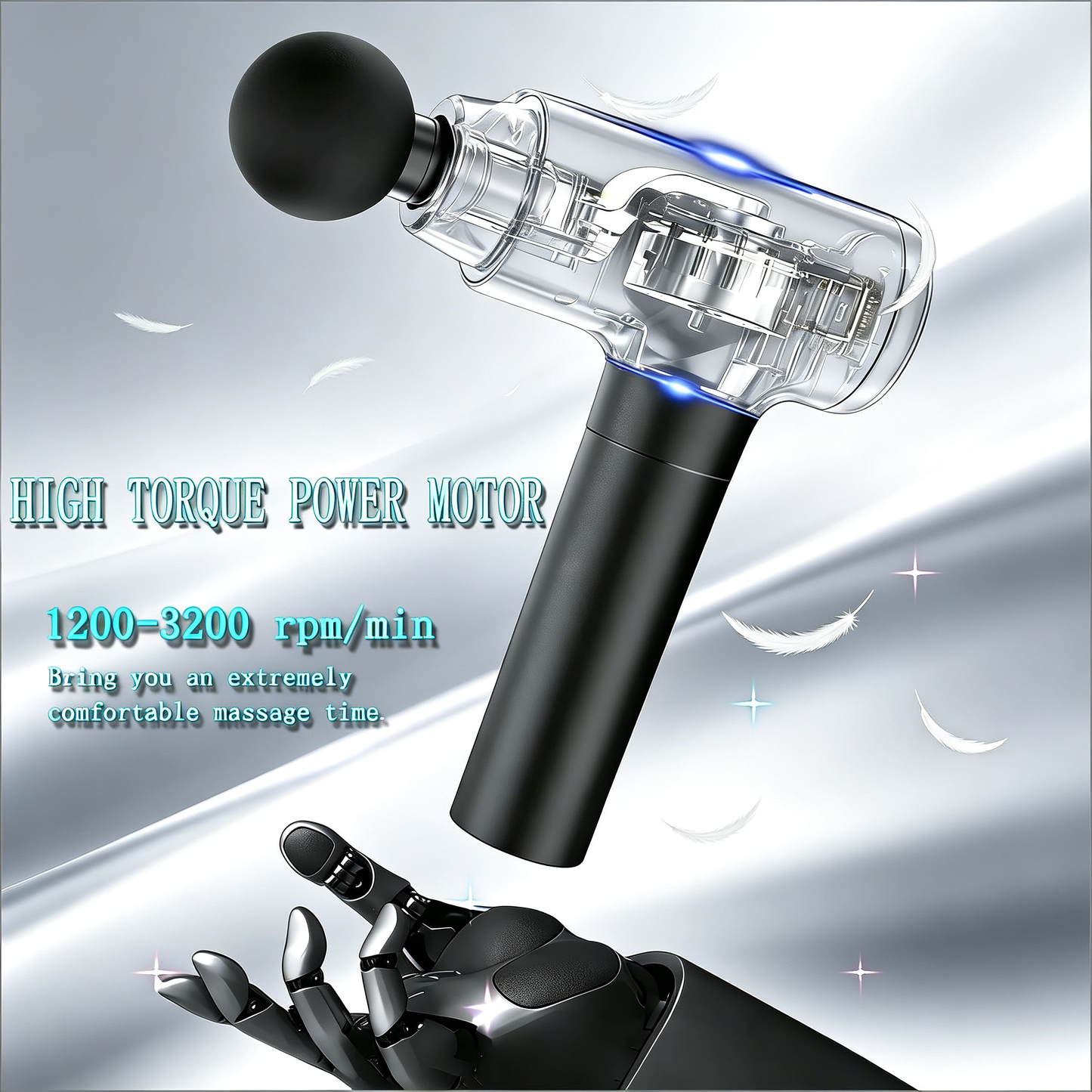 Deep Tissue Massage Gun for Athletes - Quiet Percussion Massager, 10 Heads, Black