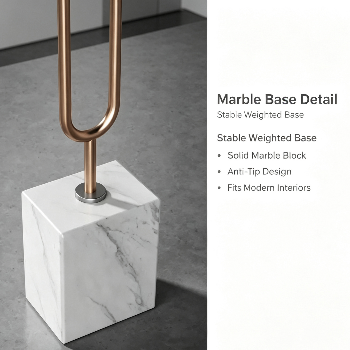 Modern Freestanding Garment Rack, Metal Clothing Hanger Stand with Solid Marble Base for Bedroom Entryway