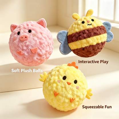 Cute Plush Pet Balls, Interactive Squeaky Chew Toys for Dogs &amp; Cats
